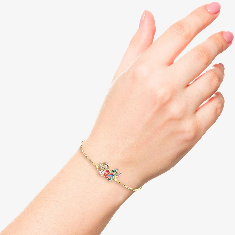 Disney Classics Womens Pink Crystal 18K Gold Over Brass Heart Lilo & Stitch Bolo Bracelet