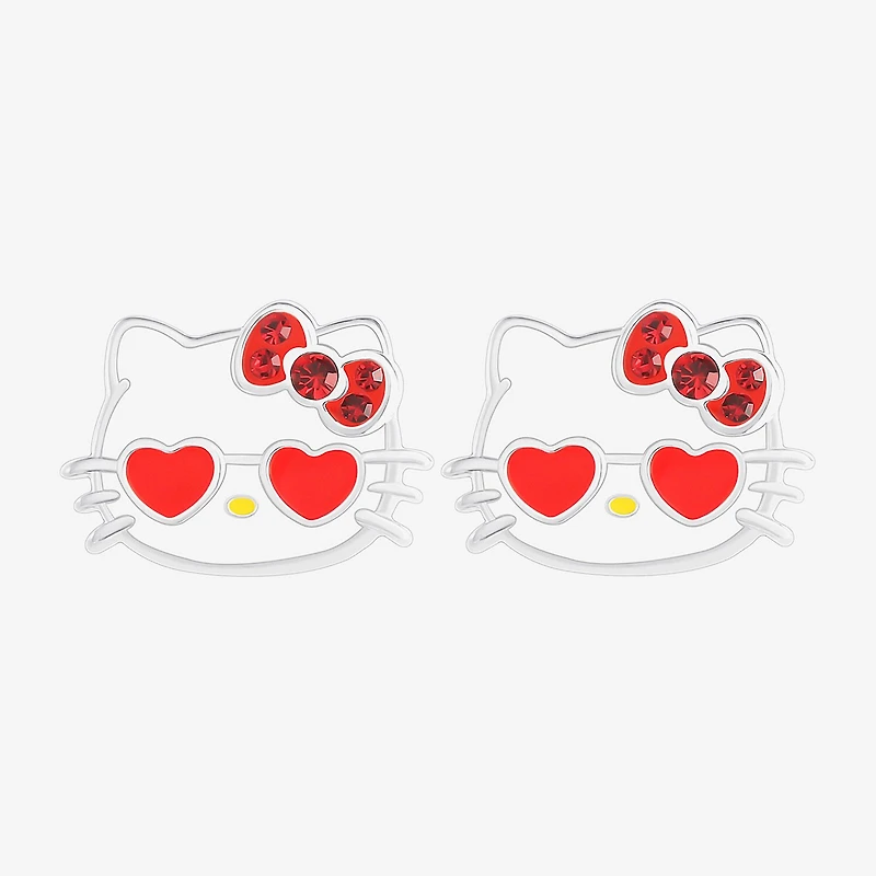 Pink Crystal 9.1mm Heart Hello Kitty Stud Earrings