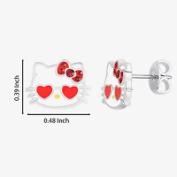 Pink Crystal 9.1mm Heart Hello Kitty Stud Earrings