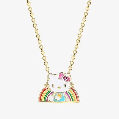 Rainbow Womens Pink Crystal 18K Gold Over Brass 18 Inch Pendant Necklace