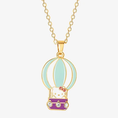 Hello Kitty Hot Air Balloon Womens Crystal 18K Gold Over Brass 16 Inch Pendant Necklace