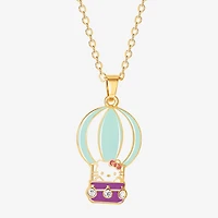 Hello Kitty Hot Air Balloon Womens Crystal 18K Gold Over Brass 16 Inch Pendant Necklace