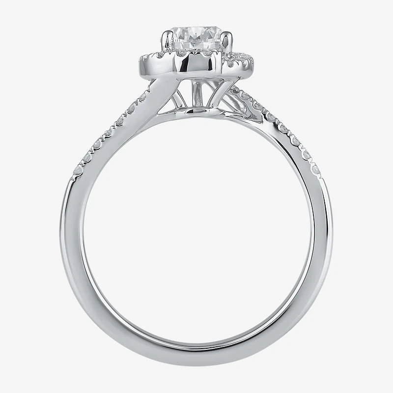 (G / I1) Womens 1 1/4 CT. T.W. Lab Grown White Diamond 14K Gold Pear Bypass  Halo Engagement Ring