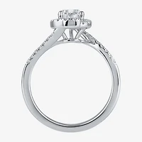 (G / I1) Womens 1 1/4 CT. T.W. Lab Grown White Diamond 14K Gold Pear Bypass  Halo Engagement Ring