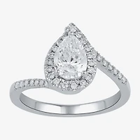 (G / I1) Womens 1 1/4 CT. T.W. Lab Grown White Diamond 14K Gold Pear Bypass  Halo Engagement Ring