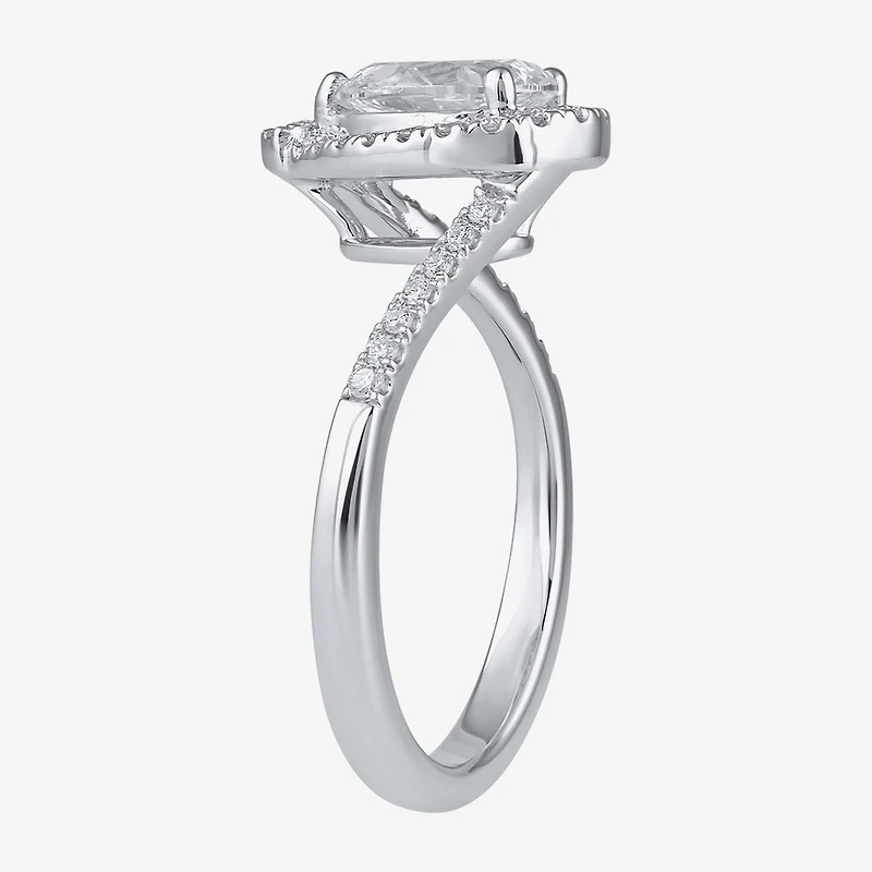 (G / I1) Womens 1 1/4 CT. T.W. Lab Grown White Diamond 14K Gold Pear Bypass  Halo Engagement Ring