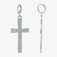 JS Jessica Simpson Silver Tone Womens Glass Cross Drop Earrings