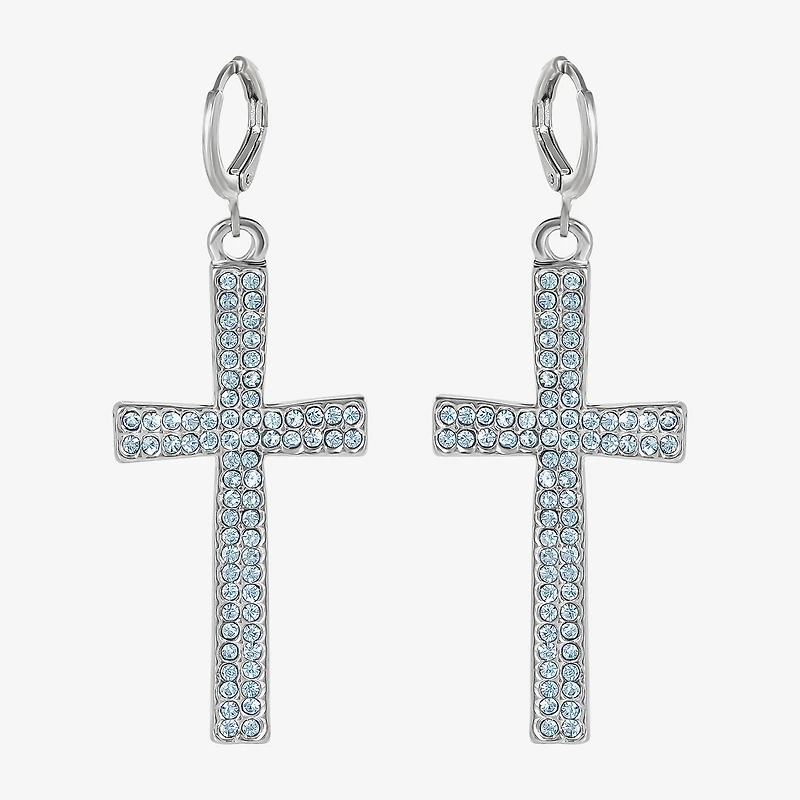 JS Jessica Simpson Silver Tone Womens Glass Cross Drop Earrings