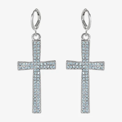 JS Jessica Simpson Silver Tone Womens Glass Cross Drop Earrings