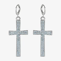 JS Jessica Simpson Silver Tone Womens Glass Cross Drop Earrings