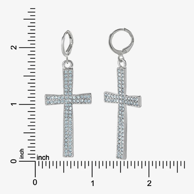 JS Jessica Simpson Silver Tone Womens Glass Cross Drop Earrings