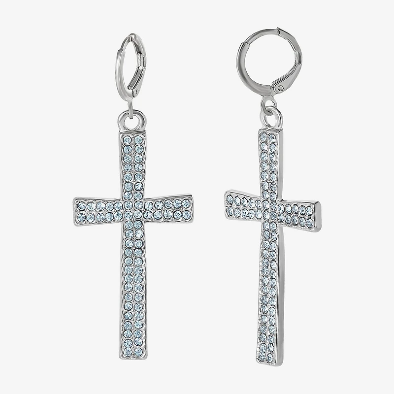 JS Jessica Simpson Silver Tone Womens Glass Cross Drop Earrings