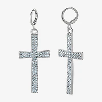 JS Jessica Simpson Silver Tone Womens Glass Cross Drop Earrings