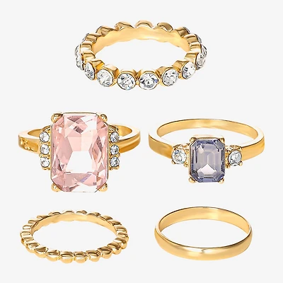 JS Jessica Simpson Gold Tone Womens Multi Color Glass Ring Set