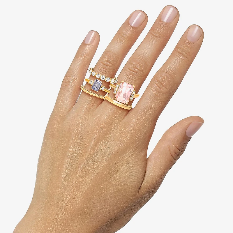 JS Jessica Simpson Gold Tone Womens Multi Color Glass Ring Set