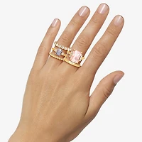 JS Jessica Simpson Gold Tone Womens Multi Color Glass Ring Set