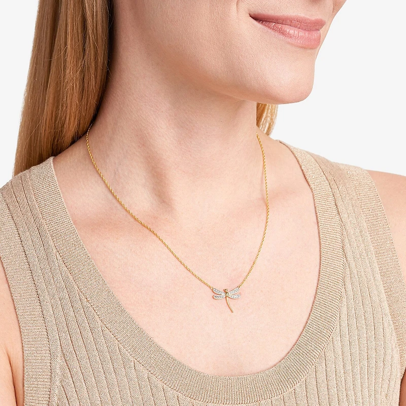 Sparkle Allure Dragonfly Womens White Diamond Accent Pure Silver Over Bronze 18 Inch Pendant Necklace