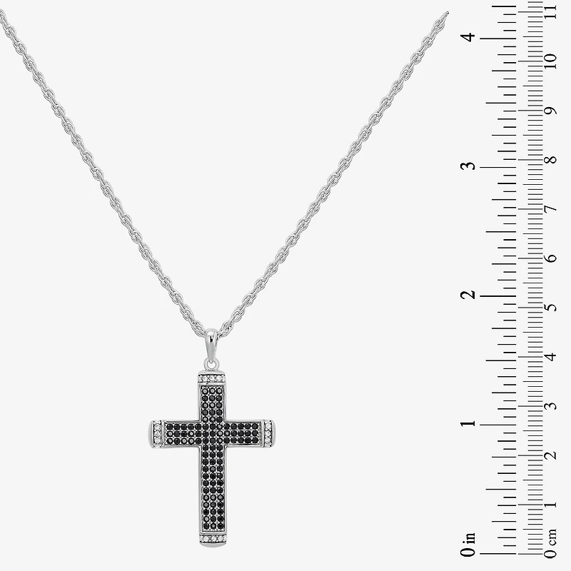Mens Cubic Zirconia Sterling Silver Cross 24 Inch Pendant Necklace