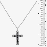 Mens Cubic Zirconia Sterling Silver Cross 24 Inch Pendant Necklace