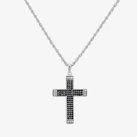 Mens Cubic Zirconia Sterling Silver Cross 24 Inch Pendant Necklace