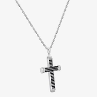 Mens Cubic Zirconia Sterling Silver Cross 24 Inch Pendant Necklace