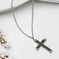 Mens Cubic Zirconia Sterling Silver Cross 24 Inch Pendant Necklace