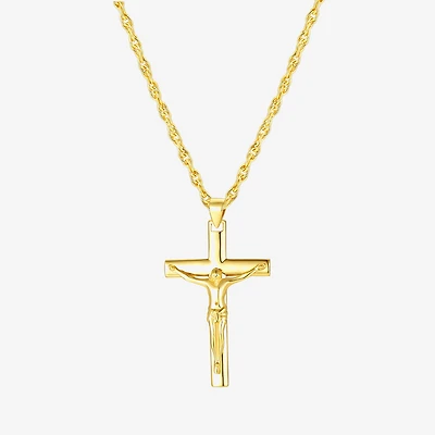 Crucifix Mens 24K Gold Over Silver Cross 24 Inch Pendant Necklace