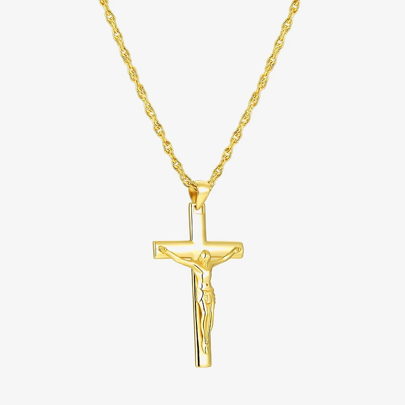 Crucifix Mens 24K Gold Over Silver Cross 24 Inch Pendant Necklace