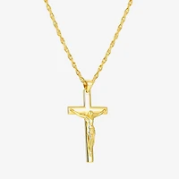 Crucifix Mens 24K Gold Over Silver Cross 24 Inch Pendant Necklace