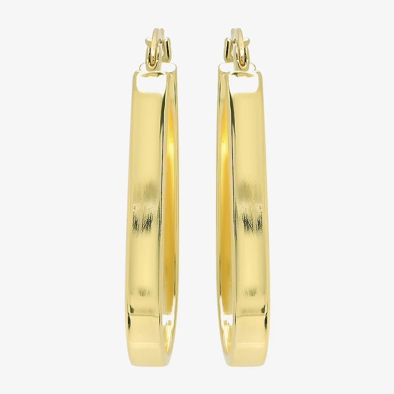 Womens 24K Gold Over Silver 32mm Oval Hoop Earrings