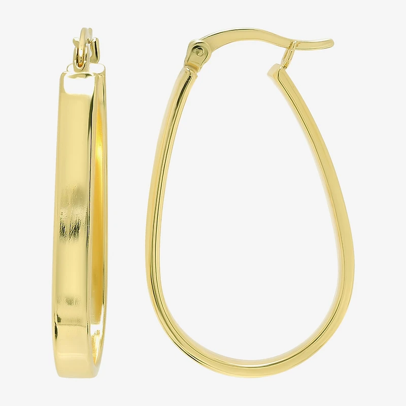 Womens 24K Gold Over Silver 32mm Oval Hoop Earrings