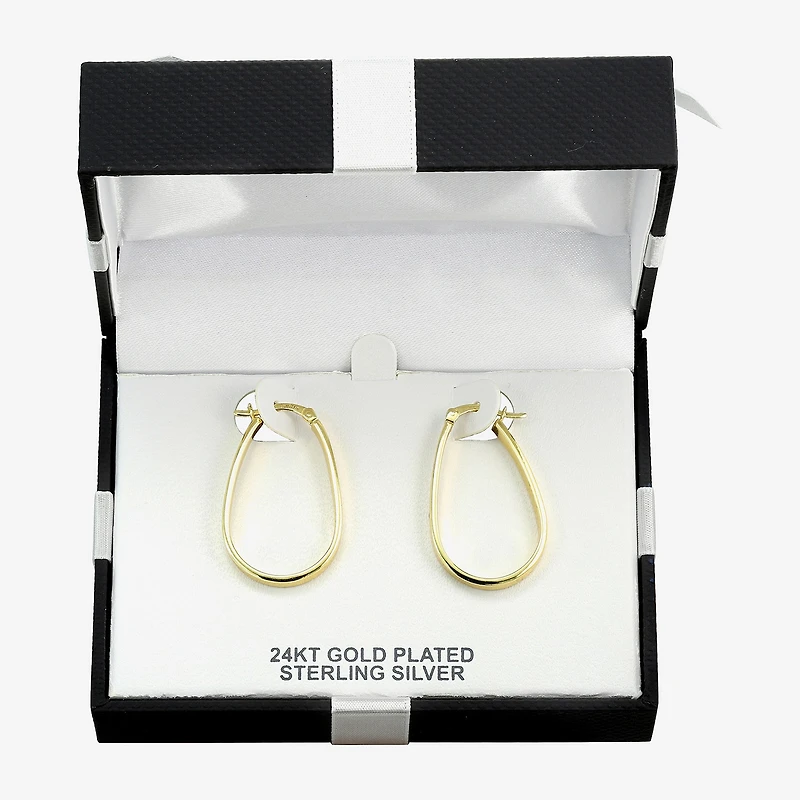 Womens 24K Gold Over Silver 32mm Oval Hoop Earrings