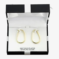 Womens 24K Gold Over Silver 32mm Oval Hoop Earrings