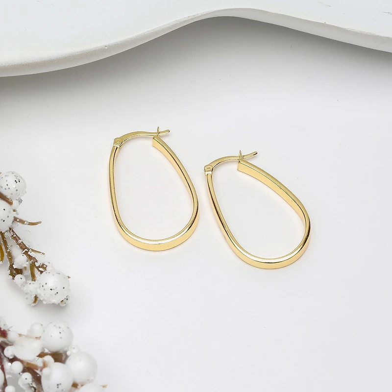 Womens 24K Gold Over Silver 32mm Oval Hoop Earrings