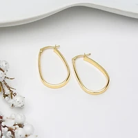 Womens 24K Gold Over Silver 32mm Oval Hoop Earrings