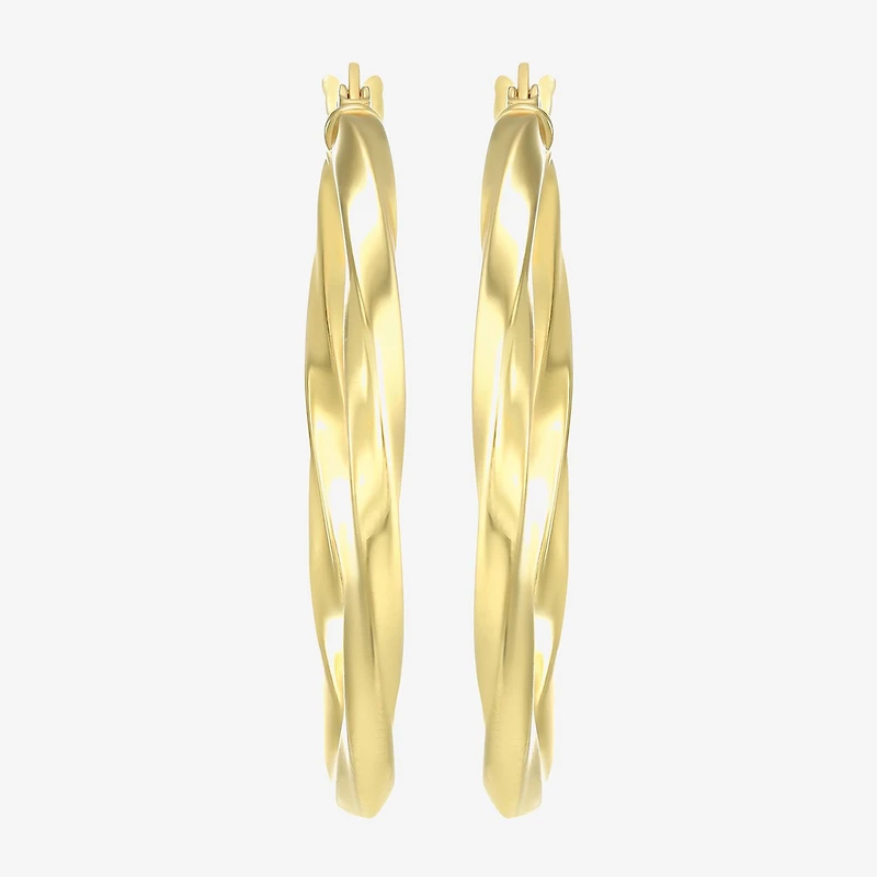 Womens 24K Gold Over Silver 32mm Round Hoop Earrings