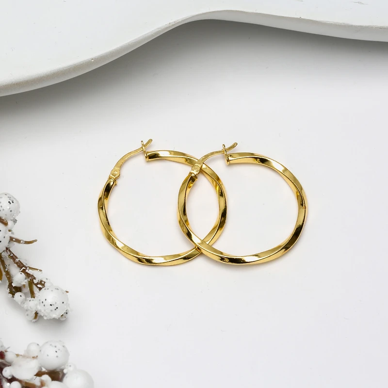 Womens 24K Gold Over Silver 32mm Round Hoop Earrings