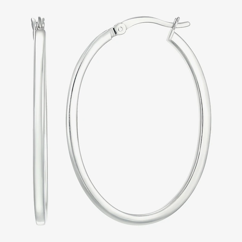 Womens Sterling Silver 38mm Oval Hoop Earrings
