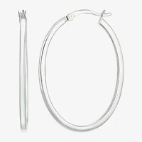 Womens Sterling Silver 38mm Oval Hoop Earrings
