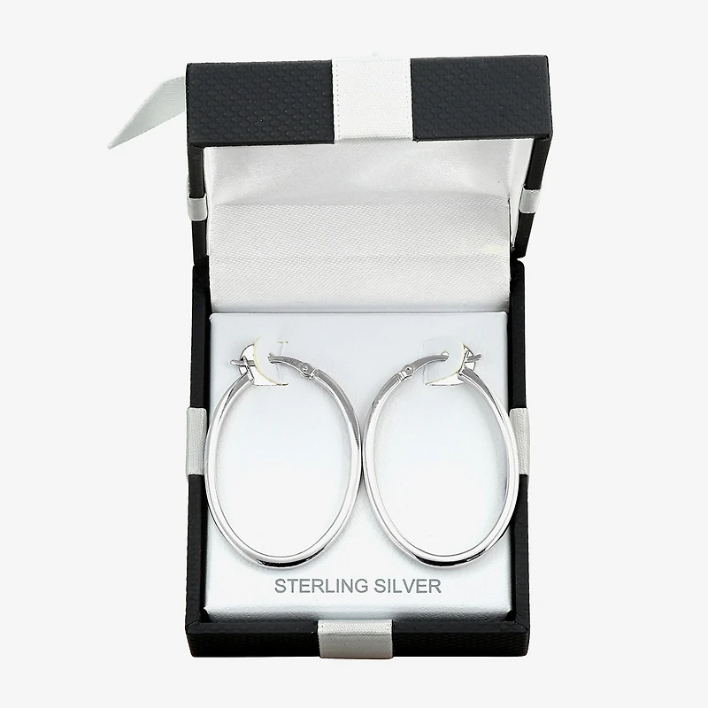 Womens Sterling Silver 38mm Oval Hoop Earrings