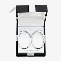 Womens Sterling Silver 38mm Oval Hoop Earrings