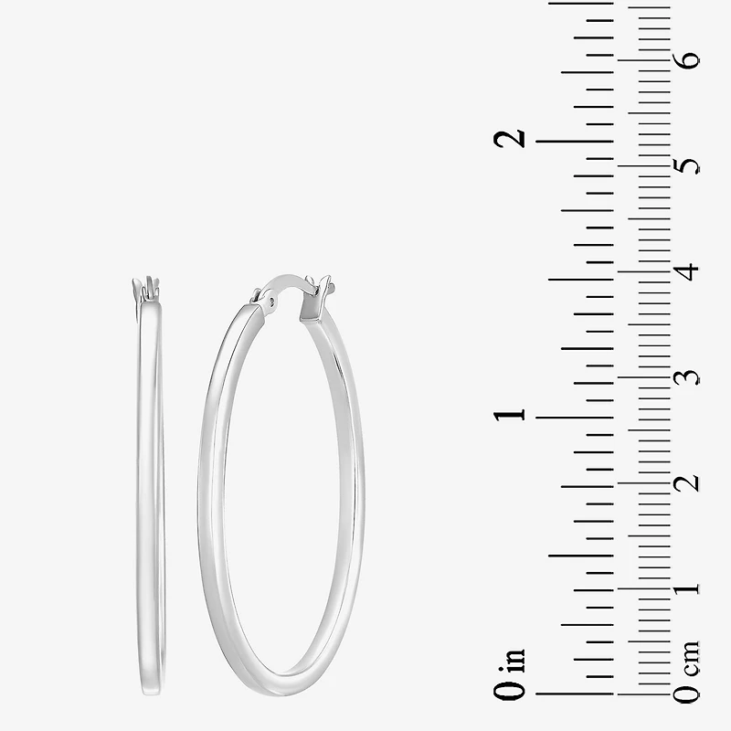 Womens Sterling Silver 38mm Oval Hoop Earrings