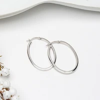 Womens Sterling Silver 38mm Oval Hoop Earrings