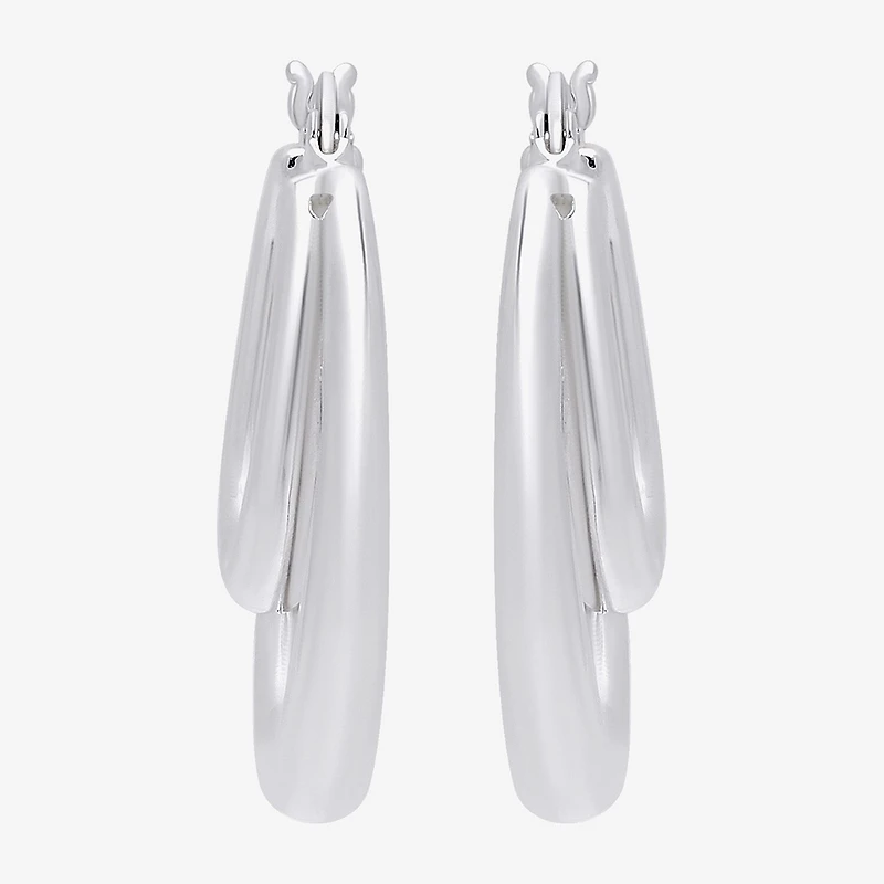 Womens Sterling Silver 27.5mm Oval Hoop Earrings