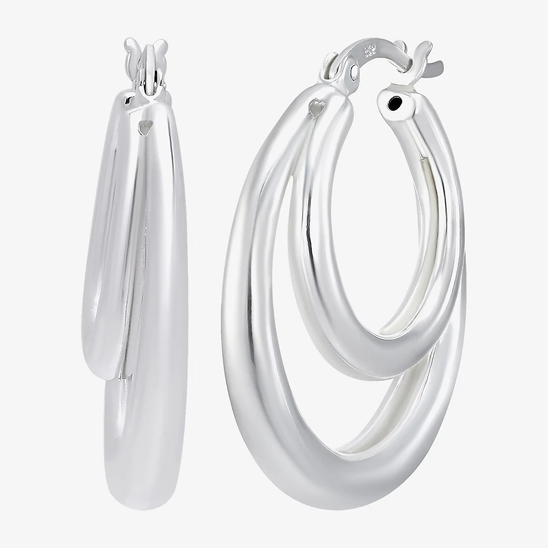 Womens Sterling Silver 27.5mm Oval Hoop Earrings