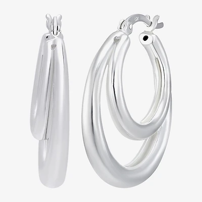 Womens Sterling Silver 27.5mm Oval Hoop Earrings