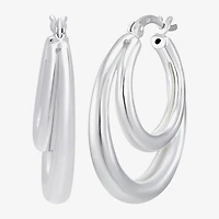 Womens Sterling Silver 27.5mm Oval Hoop Earrings