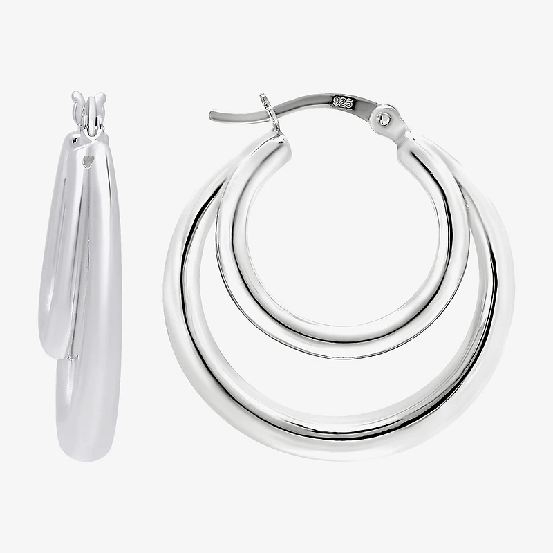Womens Sterling Silver 27.5mm Oval Hoop Earrings