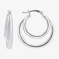 Womens Sterling Silver 27.5mm Oval Hoop Earrings
