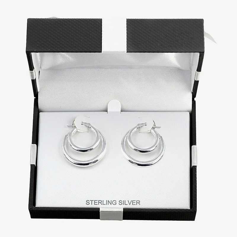 Womens Sterling Silver 27.5mm Oval Hoop Earrings